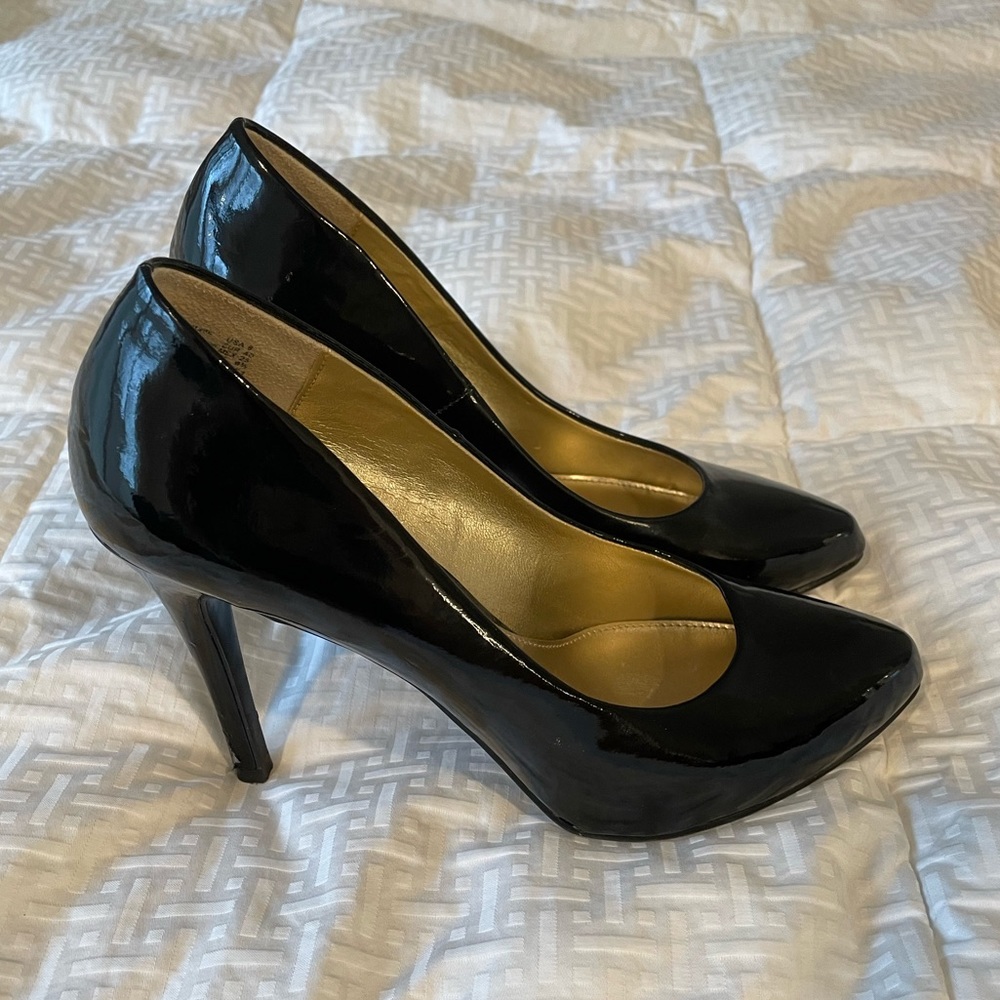 Patent Black Almond Toe Stilettos